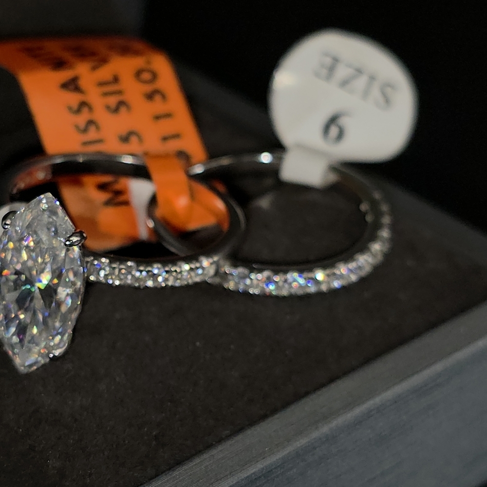 💎 Marquise Cut Moissanite Engagement Ring Set – 925 Sterling Silver – Size 9 - Picture 4 of 9